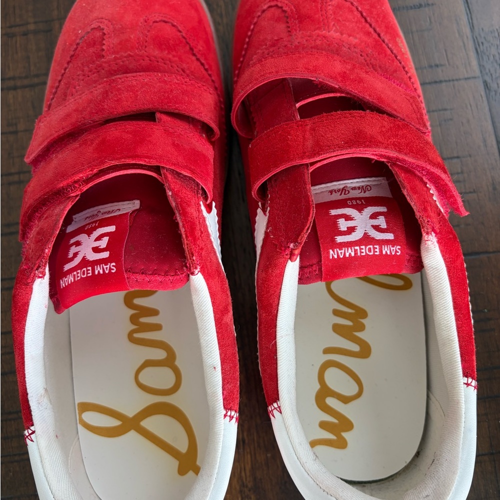 Sam Edelman Red Suede Velcro Sneakers